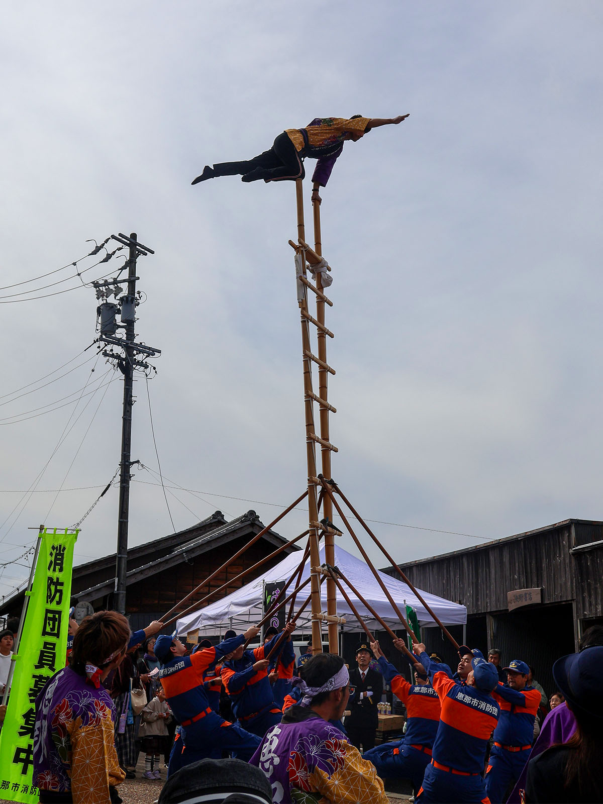 恵那トビはしご登りの演技