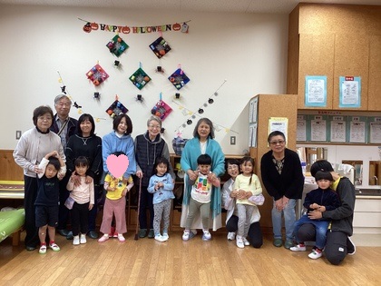 3歳児祖父母と撮影