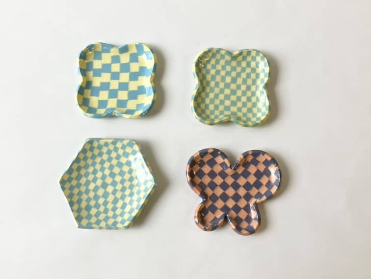 正角形で作った市松模様の豆皿