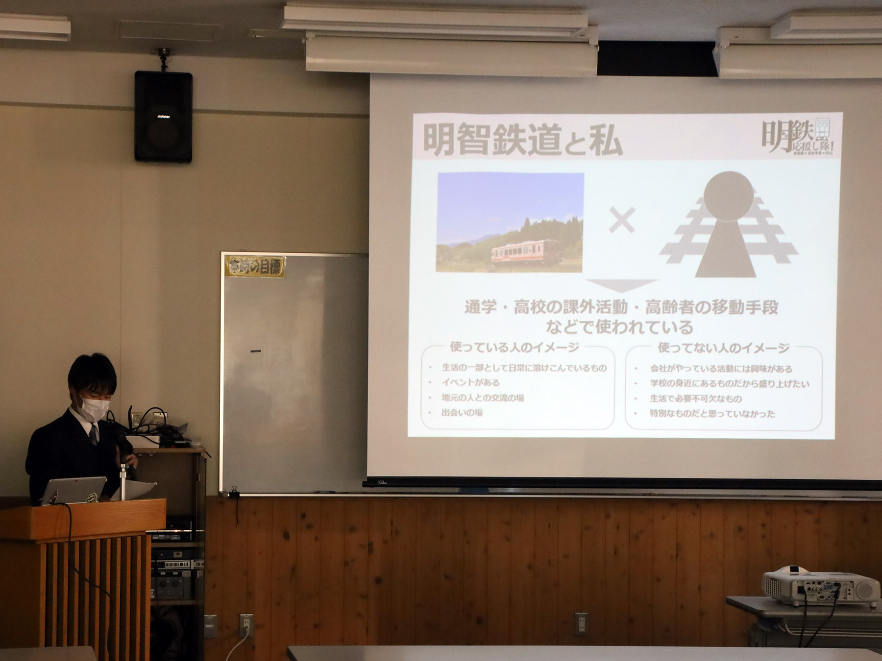 完成作品披露会で発表をする生徒たち