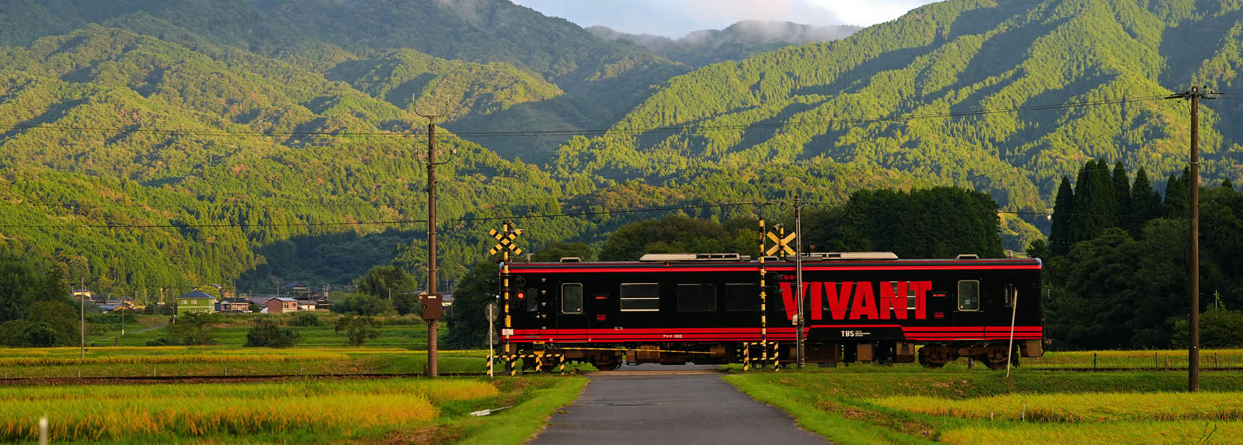 VIVANTラッピング列車と田園風景