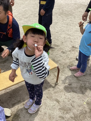 がんばってシャボン玉を吹く画像