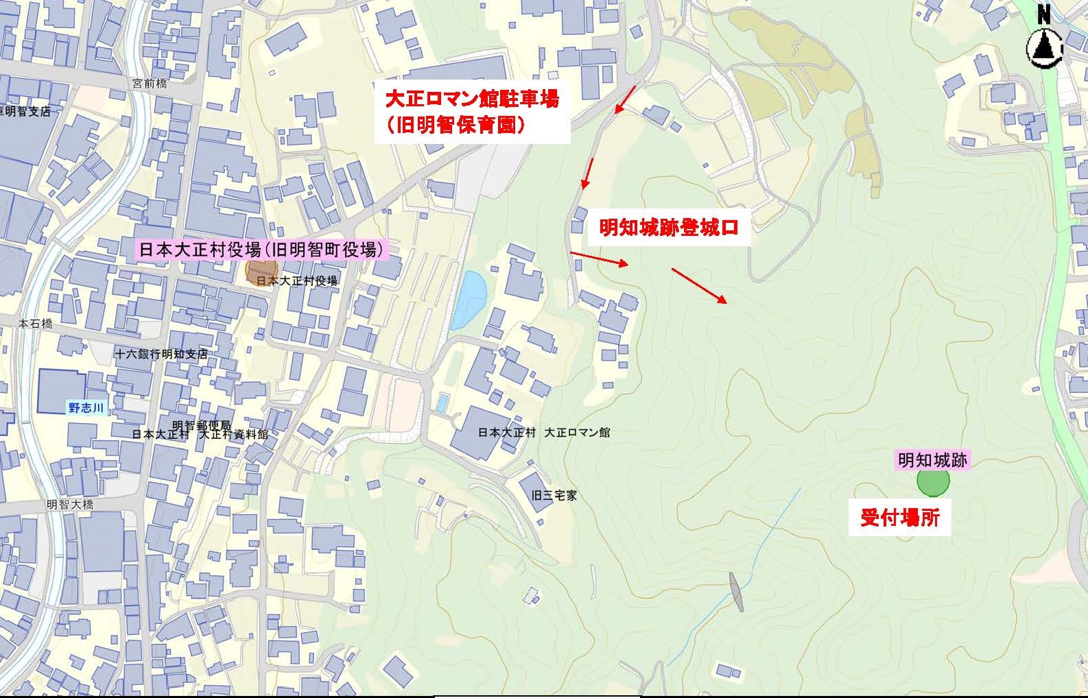 明知城跡発掘調査現地説明会場案内図